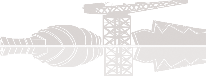 Glasgow Colorectal Centre logo - Silhouette of Glasgow skyline, with the SECC, Finnieston crane & reflections on the river Clyde