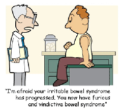 Cartoon of man seeing doctor with Irritable Bowel Syndrome